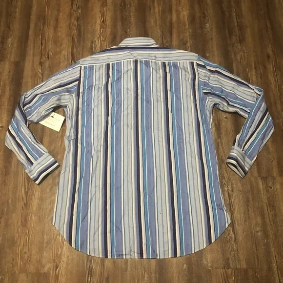 Etro Shirt Men's 44 Spa Via Spartaco Milano Italiana Button Down Blue Stripes - Picture 4 of 5